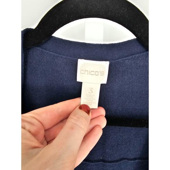 Chico's Women's Blue Long Sleeve Open Front Knitted Cardigan Size 3 (XL) - Picture 3 of 4